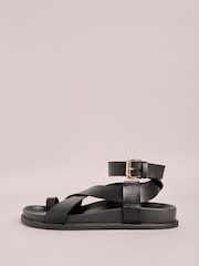 Friends Like These Black Toe Loop Cross Strap Comfort Footbed Flats Sandals - Image 5 of 5