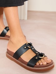 Friends Like These Black Comfort Flatform Ring Hardwear Chunky Footbed Sandals - Image 2 of 5