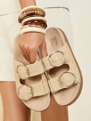 Friends Like These Cream Raffia Double Buckle Comfort Footbed Sandals - Image 1 of 5