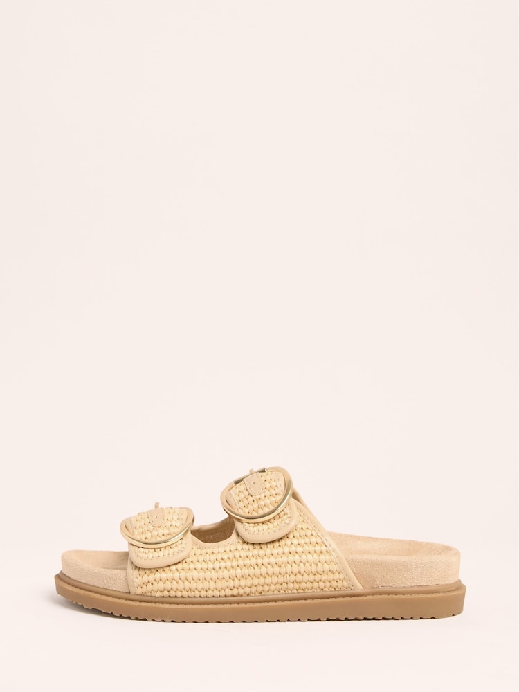 Friends Like These Cream Raffia Double Buckle Comfort Footbed Sandals - Image 5 of 5