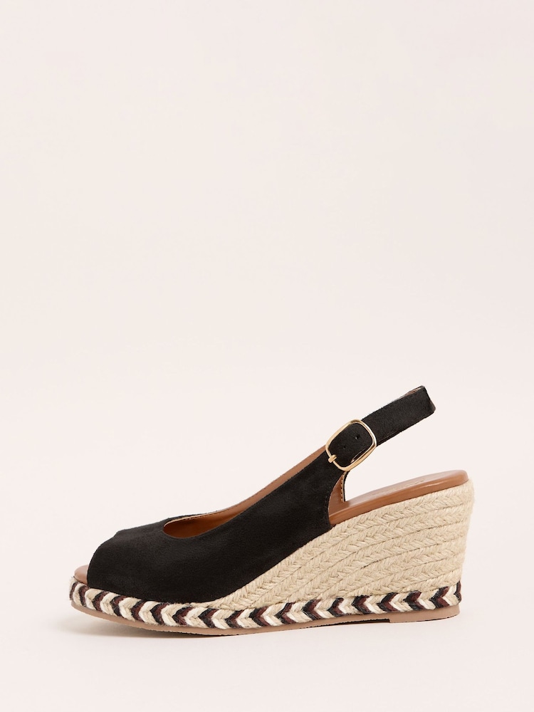Friends Like These Black Standard Fit Peep Toe Slingback Raffia Wedges Sandals - Image 5 of 5