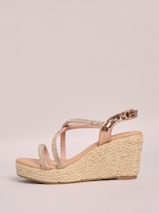 Friends Like These Nude Standard Fit Diamante Jewel Multi Strap Comfort Wedge Sandals - Image 5 of 5