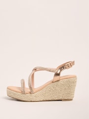Friends Like These Nude Wide Fit Diamante Jewel Multi Strap Comfort Wedge Sandals - Image 5 of 5