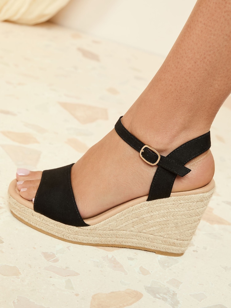 Friends Like These Black Standard Fit Ankle Strap Espadrille Wedges Sandals - Image 2 of 5