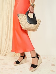 Friends Like These Black Standard Fit Ankle Strap Espadrille Wedges Sandals - Image 3 of 5
