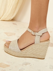 Friends Like These Neutral Wide Fit Ankle Strap Espadrille Wedges Sandals - Image 2 of 5