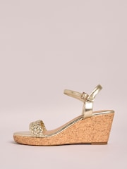 Friends Like These Gold Cork Wedges Faux Leather Sandals - Image 5 of 5