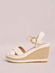 Friends Like These White Standard Fit Raffia Woven Strap Faux Leather Espadrille Wedge Sandals - Image 5 of 5