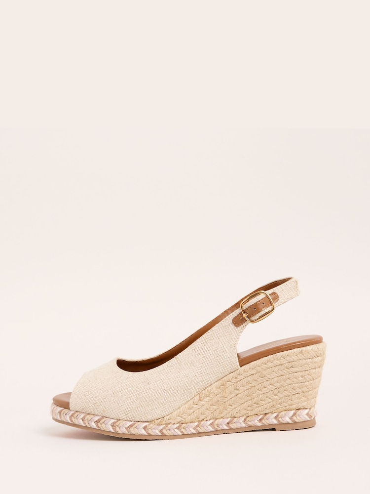 Friends Like These Cream Wide Fit Peep Toe Slingback Raffia Wedges Sandals - Image 5 of 5