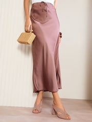 Friends Like These Nude Wide Fit Mid Block Heel Peeptoe Slingback Faux Suede Sandals - Image 3 of 5