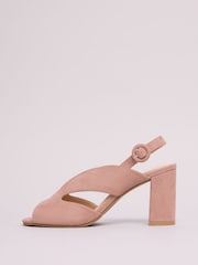 Friends Like These Nude Wide Fit Mid Block Heel Peeptoe Slingback Faux Suede Sandals - Image 5 of 5