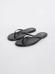 Friends Like These Black Wide Fit Toe Thong Faux Leather Flip Flops - Image 1 of 4