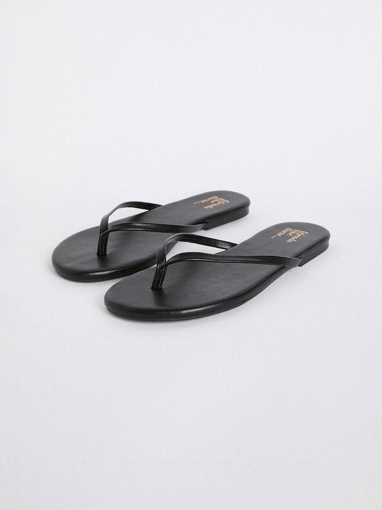 Friends Like These Black Wide Fit Toe Thong Faux Leather Flip Flops - Image 1 of 4