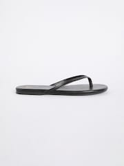 Friends Like These Black Wide Fit Toe Thong Faux Leather Flip Flops - Image 2 of 4