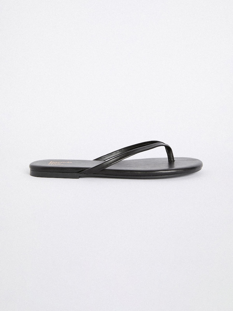 Friends Like These Black Wide Fit Toe Thong Faux Leather Flip Flops - Image 2 of 4