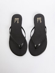 Friends Like These Black Wide Fit Toe Thong Faux Leather Flip Flops - Image 3 of 4