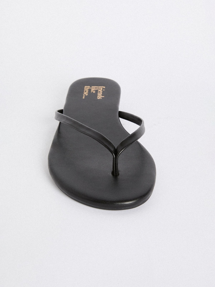 Friends Like These Black Wide Fit Toe Thong Faux Leather Flip Flops - Image 4 of 4