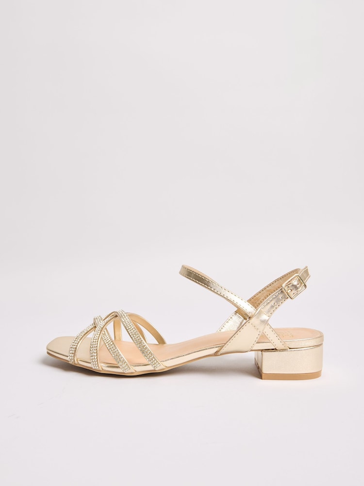 Friends Like These Gold Wide Fit Low Block Heel Diamante Occasion Sandals - Image 5 of 5