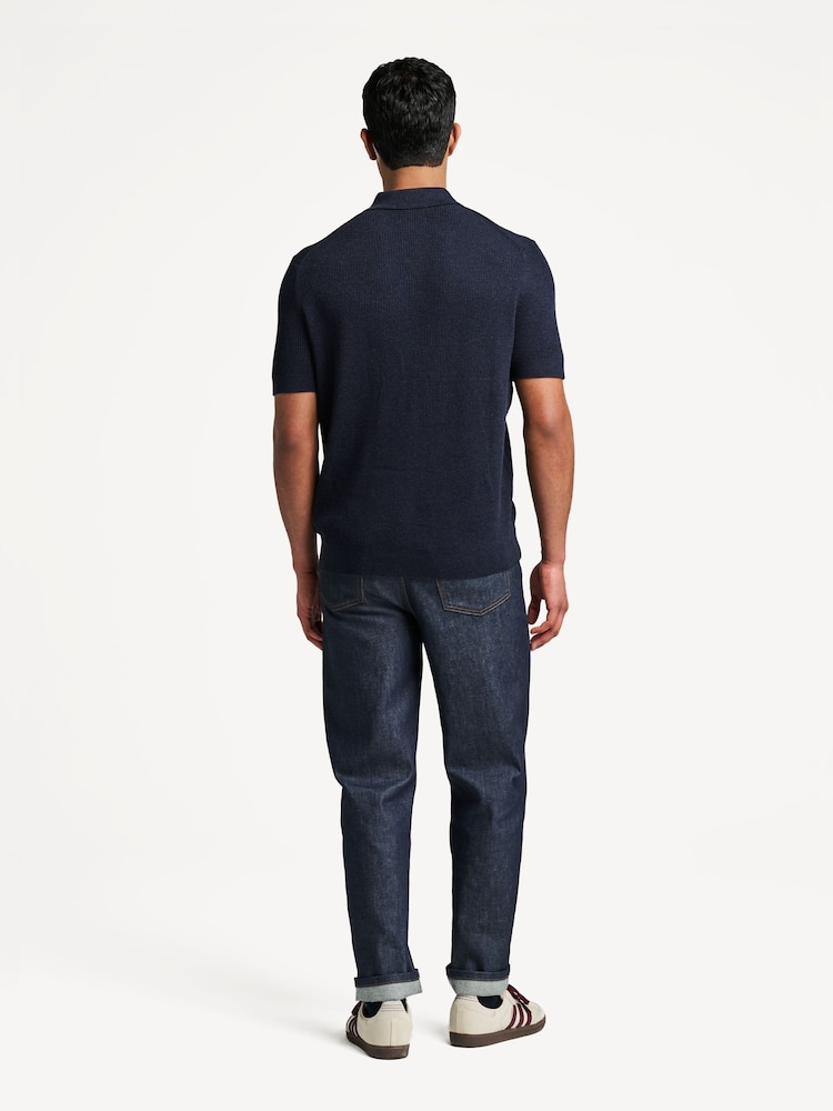 NN.07 Blue Hanzie Zip Knit Polo Shirt - Image 2 of 8