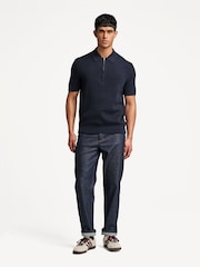 NN.07 Blue Hanzie Zip Knit Polo Shirt - Image 4 of 8