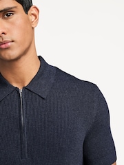 NN.07 Blue Hanzie Zip Knit Polo Shirt - Image 5 of 8