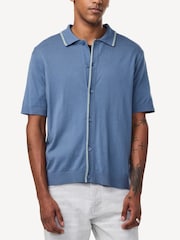 NN.07 Blue Nolan Button Through Knit Polo Shirt - Image 1 of 5