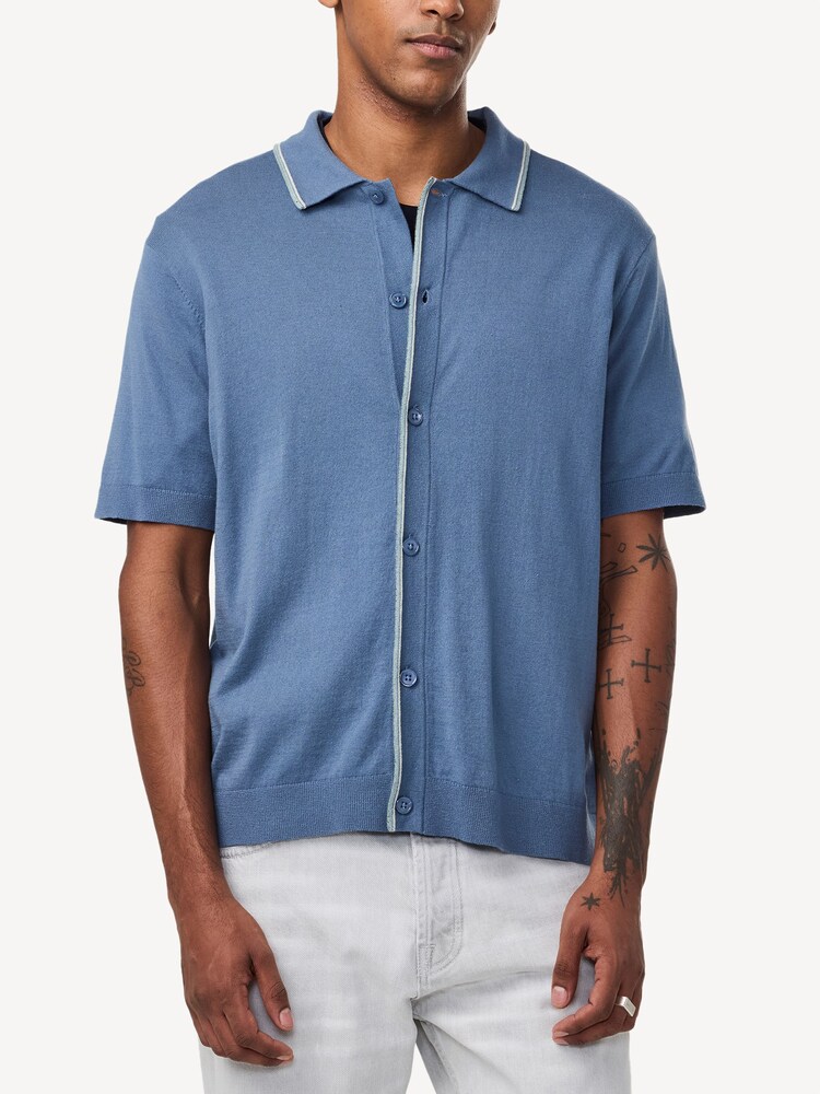 NN.07 Blue Nolan Button Through Knit Polo Shirt - Image 1 of 5