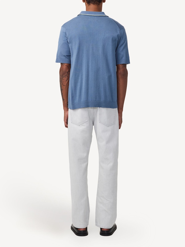 NN.07 Blue Nolan Button Through Knit Polo Shirt - Image 2 of 5 NN.07 Blue Nolan Button Through Knit Polo Shirt - Image 2 of 5