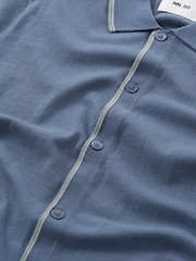 NN.07 Blue Nolan Button Through Knit Polo Shirt - Image 5 of 5