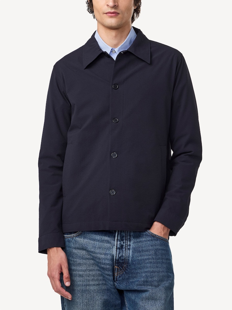NN.07 Blue Navy Zander Seersucker Overshirt - Image 1 of 5