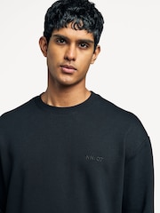 NN.07 Black Black David Logo Crewneck Sweatshirt - Image 4 of 6