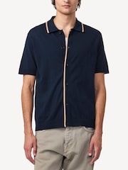 NN.07 Navy Blue Nolan Button Through Knit Polo Shirt - Image 1 of 5