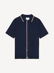 NN.07 Navy Blue Nolan Button Through Knit Polo Shirt - Image 4 of 5