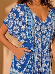 Love & Roses Blue Mosaic Printed Tie Detail Playsuit - Image 2 of 5