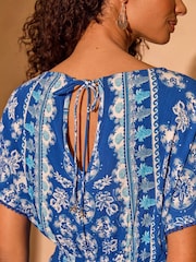 Love & Roses Blue Mosaic Printed Tie Detail Playsuit - Image 5 of 5