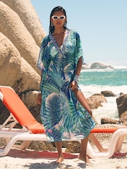 Love & Roses Palm Print Embellished Maxi Kaftan - Imagen 1 de 4