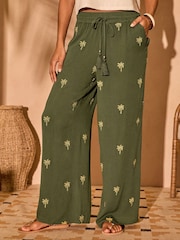 Love & Roses Embellished Palm Tree Beach Trousers - Image 1 de 4