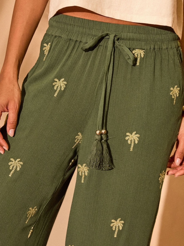 Love & Roses Embellished Palm Tree Beach Trousers - Image 2 of 4