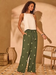 Love & Roses Embellished Palm Tree Beach Trousers - Image 3 de 4