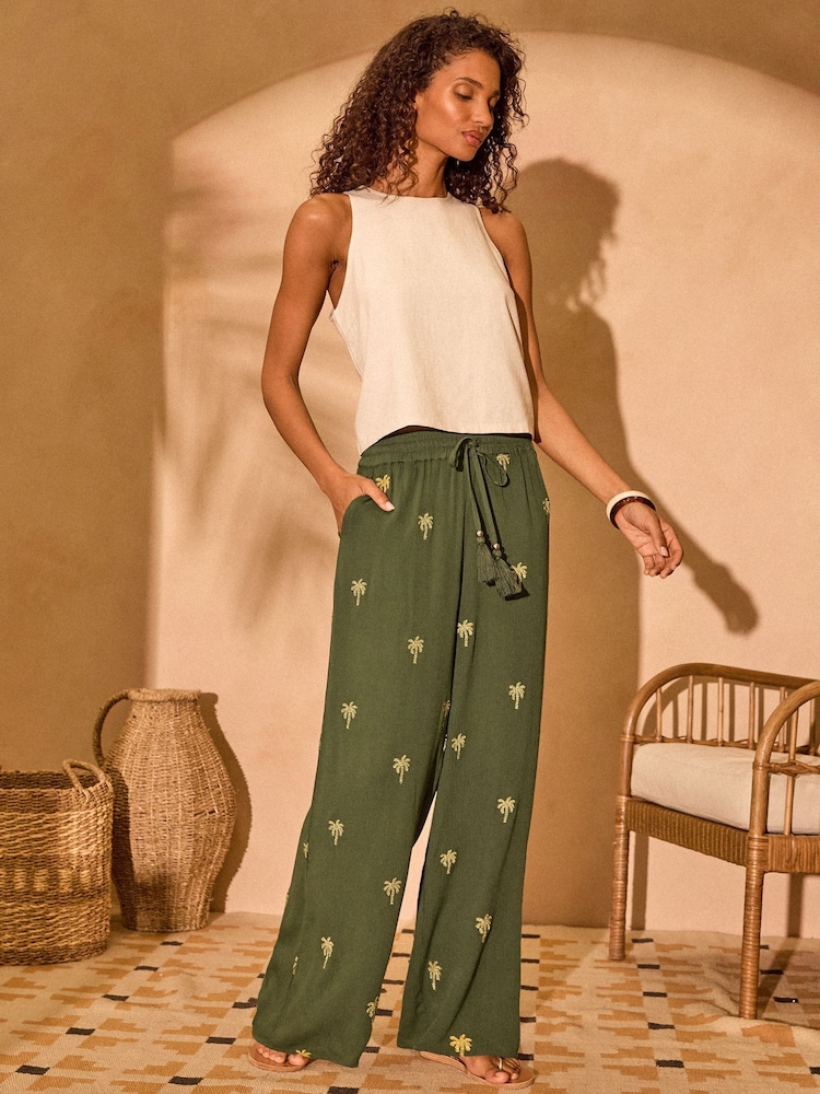 Love & Roses Embellished Palm Tree Beach Trousers - Image 3 of 4