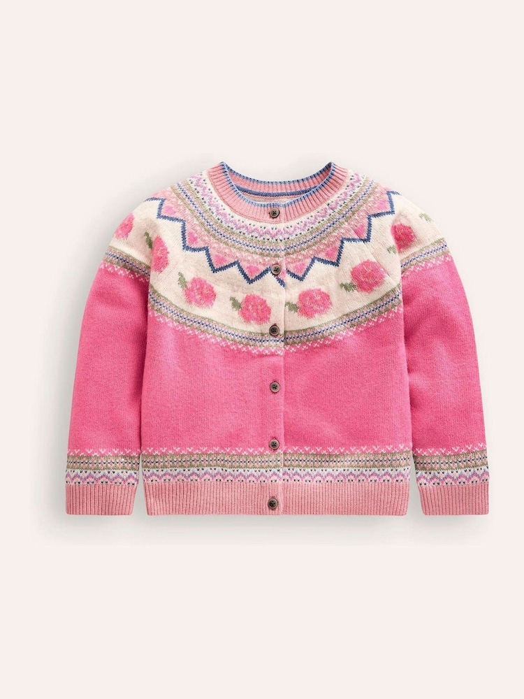 Boden Pink Edie Fairisle Pattern Cardigan - Image 1 of 3 Boden Pink Edie Fairisle Pattern Cardigan - Image 1 of 3