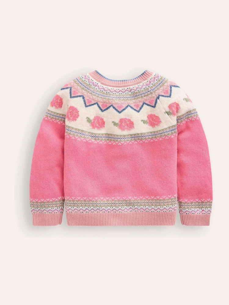 Boden Pink Edie Fairisle Pattern Cardigan - Image 2 of 3 Boden Pink Edie Fairisle Pattern Cardigan - Image 2 of 3