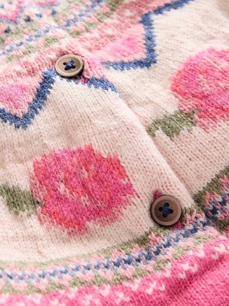 Boden Pink Edie Fairisle Pattern Cardigan - Image 3 of 3 Boden Pink Edie Fairisle Pattern Cardigan - Image 3 of 3