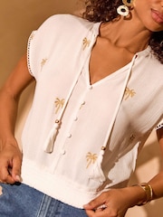 Love & Roses White Embellished Palm Tree Beach Top - Image 2 of 5