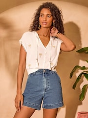 Love & Roses White Embellished Palm Tree Beach Top - Image 3 of 5