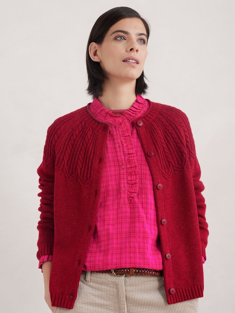 Seasalt Cornwall Red Sand Song Cable Stitch Cardigan - Image 1 of 5