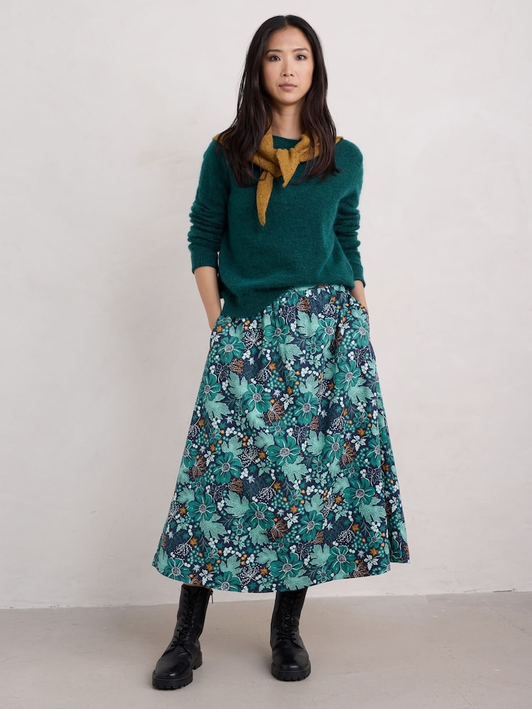 Seasalt Cornwall Green Tawny Owl Midi 100% Cotton Skirt - Image 1 of 5 Seasalt Cornwall Green Tawny Owl Midi 100% Cotton Skirt - Image 1 of 5