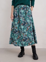 Seasalt Cornwall Green Tawny Owl Midi 100% Cotton Skirt - Image 2 of 5