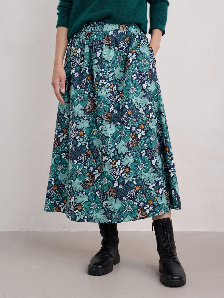 Seasalt Cornwall Green Tawny Owl Midi 100% Cotton Skirt - Image 2 of 5