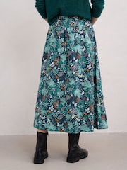 Seasalt Cornwall Green Tawny Owl Midi 100% Cotton Skirt - Image 3 of 5